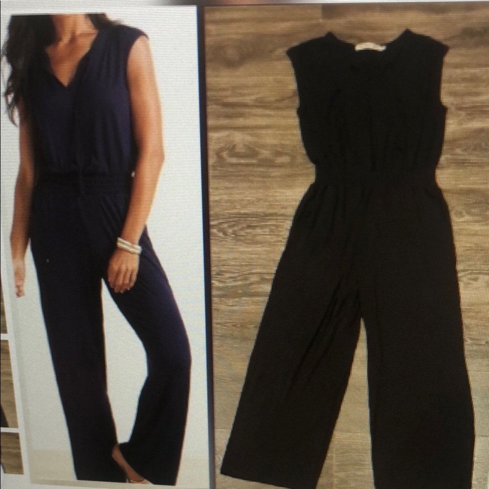 ❤️ MICHAEL STARS TIE NECK BLACK WIDE LEG JERSEY JUMPSUIT, MEDIUM